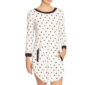 Kate Spade Heart Print Classic Tunic Sleep Shirt 3/4 Sleeves White Black Small